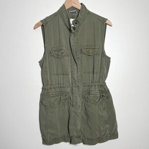 GAP Womens Utility Vest Jacket M Green Cargo Sleeveless Army Minimalist